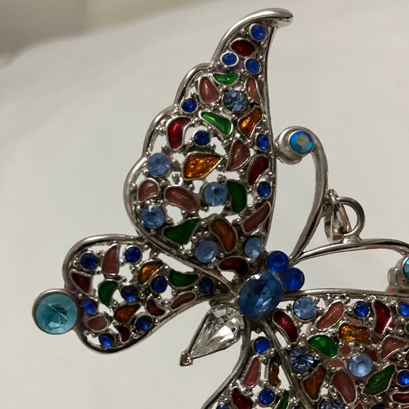 Colourful Silver-tone Metal Fashion Costume Butterfly Pendant - Picture 7 of 10